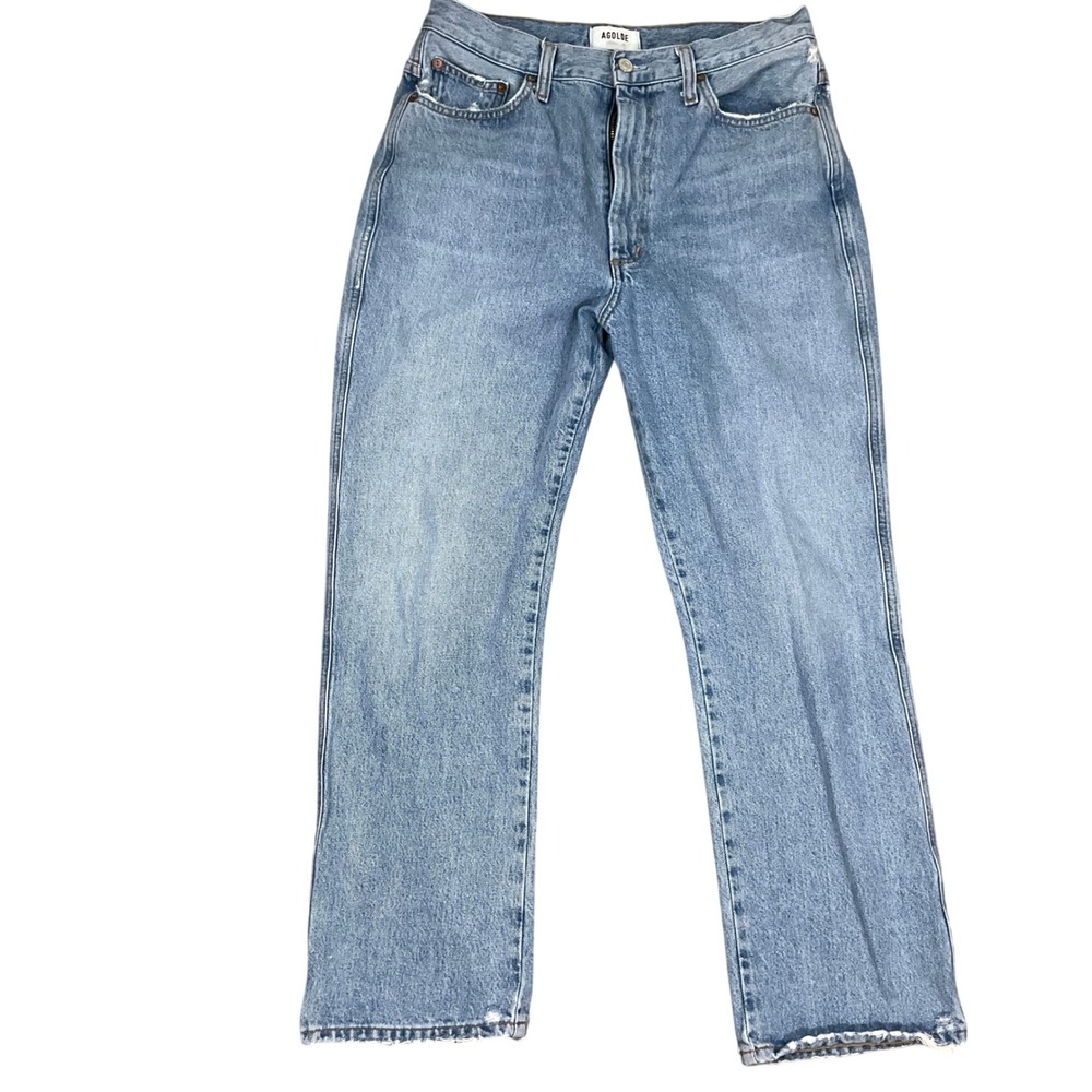 Agolde Jeans Women 30 Fade Blue Pinch Straight Leg High Rise Distressedβ Hem